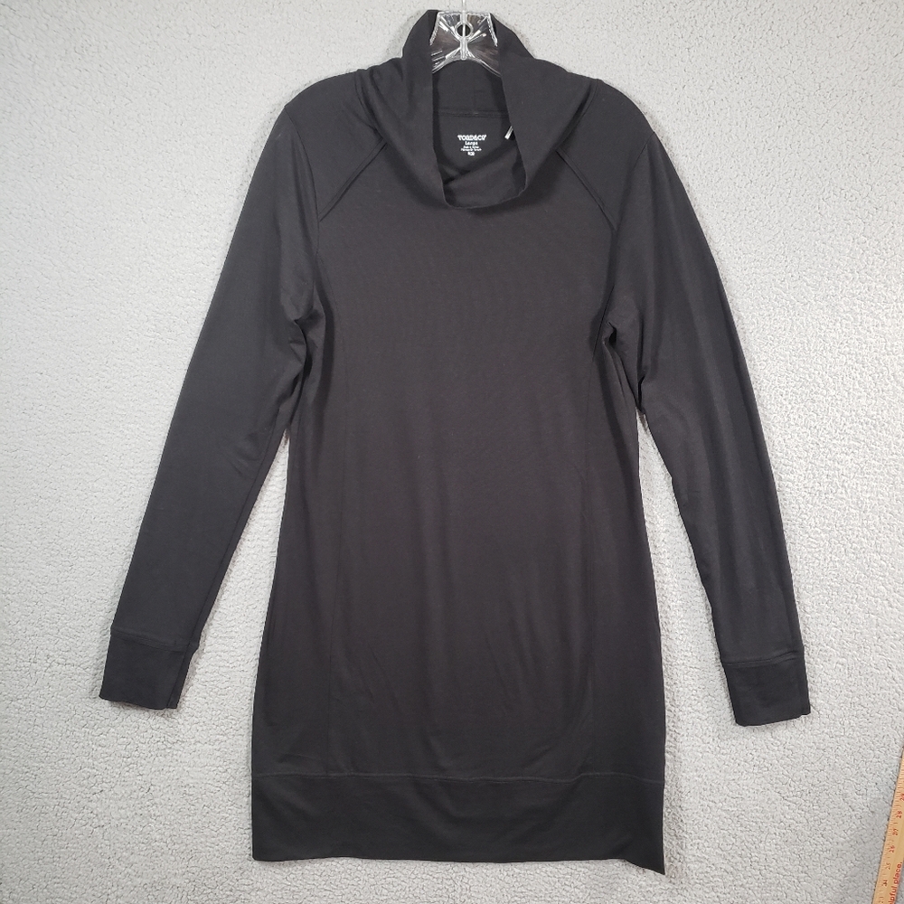 Toad & Co Aurora Long Sleeve Cowl Neck Dress Womens L Black Organic Cotton Blend